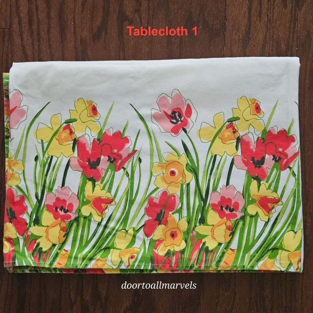 Vintage Vera Daffodils Poppies Tablecloth Cottage Farmhouse Easter 78x58